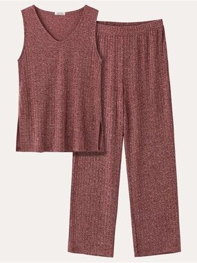 Ribbed Knit 2 PC Set Loungewear Long Pant Size Large Like New NWOT